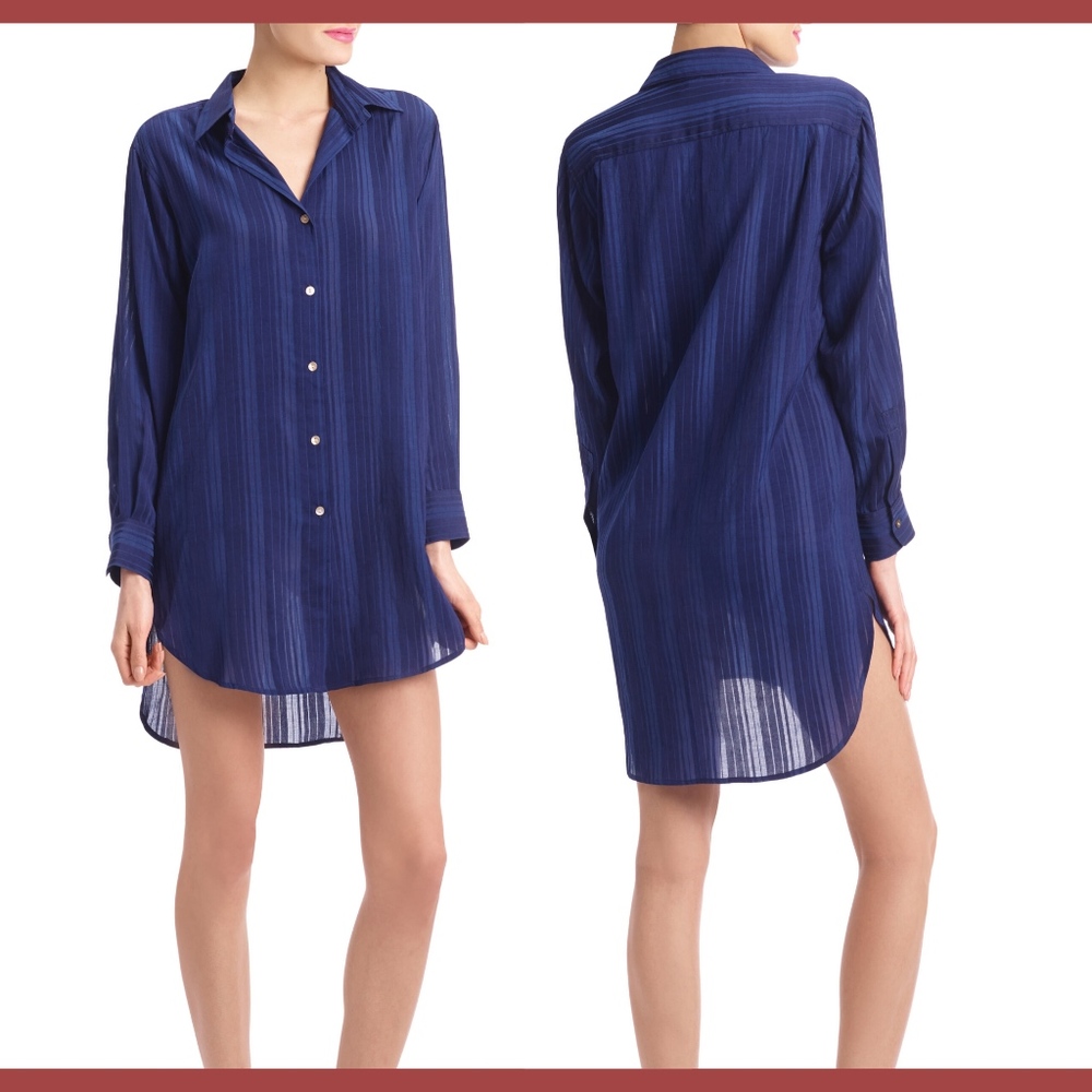 NWT $108 Commando Jacquard Stripe Oversize Sleep Shirt in Navy‎ [SZ Small ]